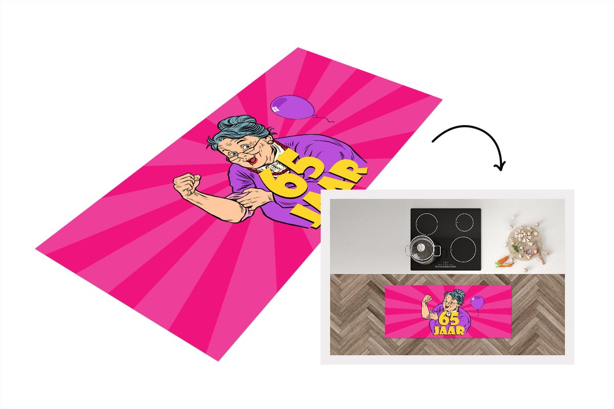 KitchenYeah Keukenloper - Loper keuken - Vrouw - 65 Jaar - Roze - Keukenloper vinyl Multicolor