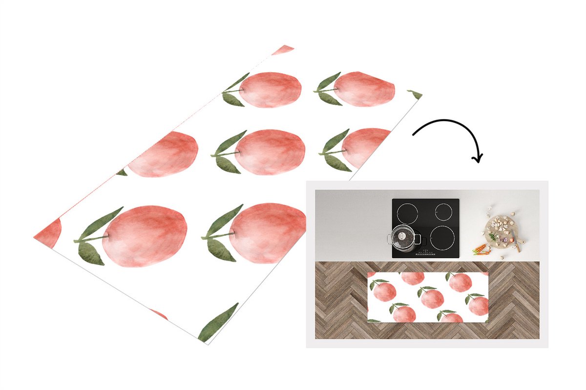 KitchenYeah Keukenloper - Loper keuken - Appels - Bladeren - Wit - 120x50 cm - Keukenloper vinyl Multicolor
