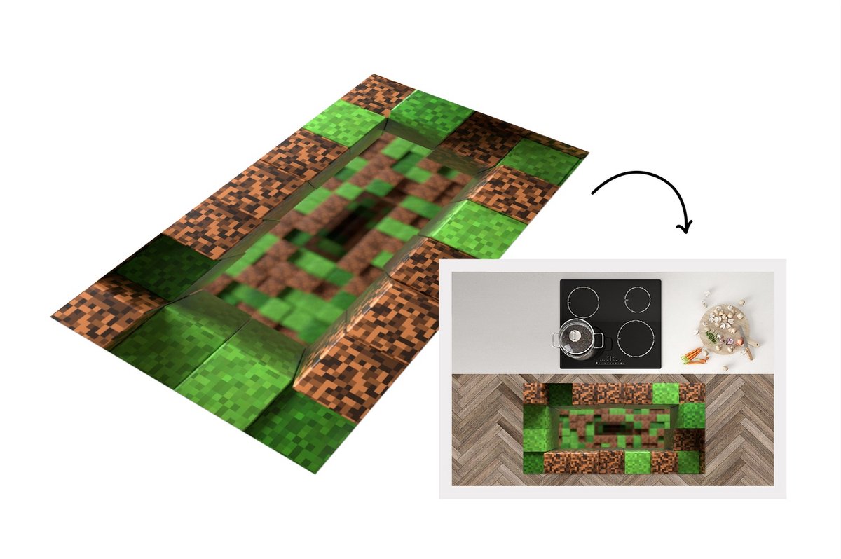 KitchenYeah Keukenloper - Loper keuken - Gaming - Blokken - 120x60 cm - Keukenloper vinyl Multicolor