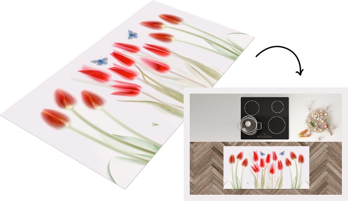 KitchenYeah Keukenloper - Loper keuken - Afbeelding van rode tulpen - 120x60 cm - Keukenloper vinyl Multicolor