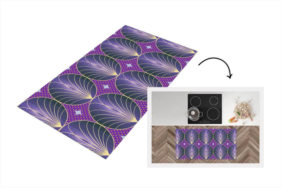 KitchenYeah Keukenloper - Loper keuken - Patronen - Cirkel - Paars - Jaren 20 - 120x60 cm - Keukenloper vinyl Multicolor