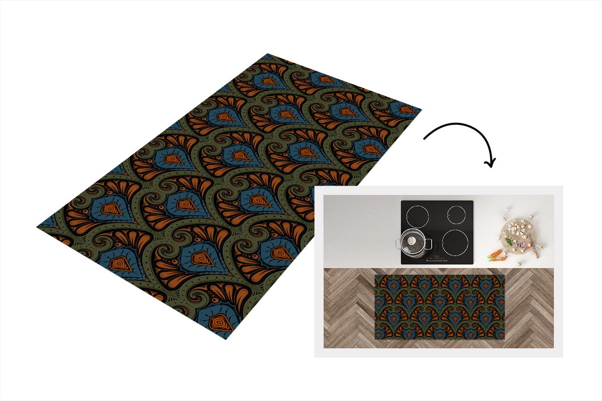 KitchenYeah Keukenloper - Loper keuken - Patronen - Abstract - Groen - Jaren 20 - 120x60 cm - Keukenloper vinyl Multicolor