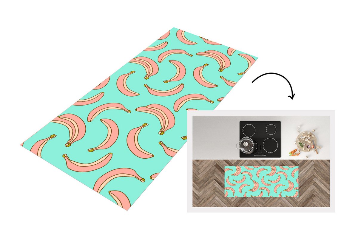 KitchenYeah Keukenloper - Loper keuken - Roze - Banaan - Fruit - Patronen - Keukenloper vinyl Multicolor
