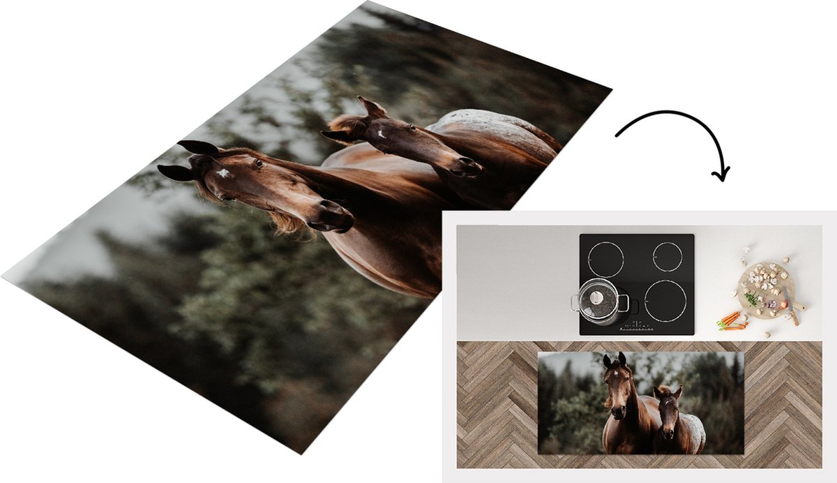 KitchenYeah Keukenloper - Loper keuken - Paarden - Bos - Berg - 120x60 cm - Keukenloper vinyl Multicolor