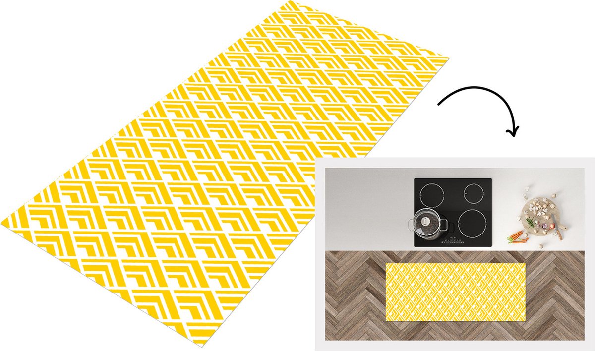 KitchenYeah Keukenloper - Loper keuken - Geometrie - Zomer - Diamant - Geel - Patroon - 120x50 cm - Keukenloper vinyl Multicolor