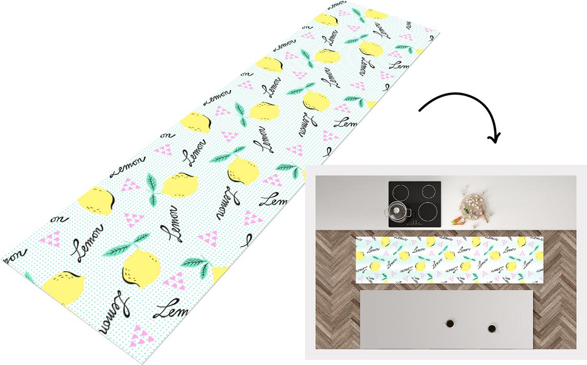 Keukenloper - Loper keuken - Hipster - Citroen - Pastel - Patronen - 200x50 cm - Keukenloper vinyl