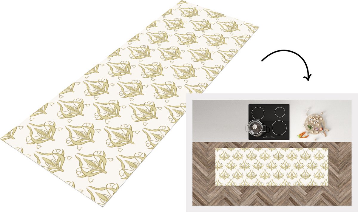 KitchenYeah Keukenloper - Loper keuken - Patroon - Bloemen - Art Nouveau - 180x60 cm - Keukenloper vinyl Multicolor