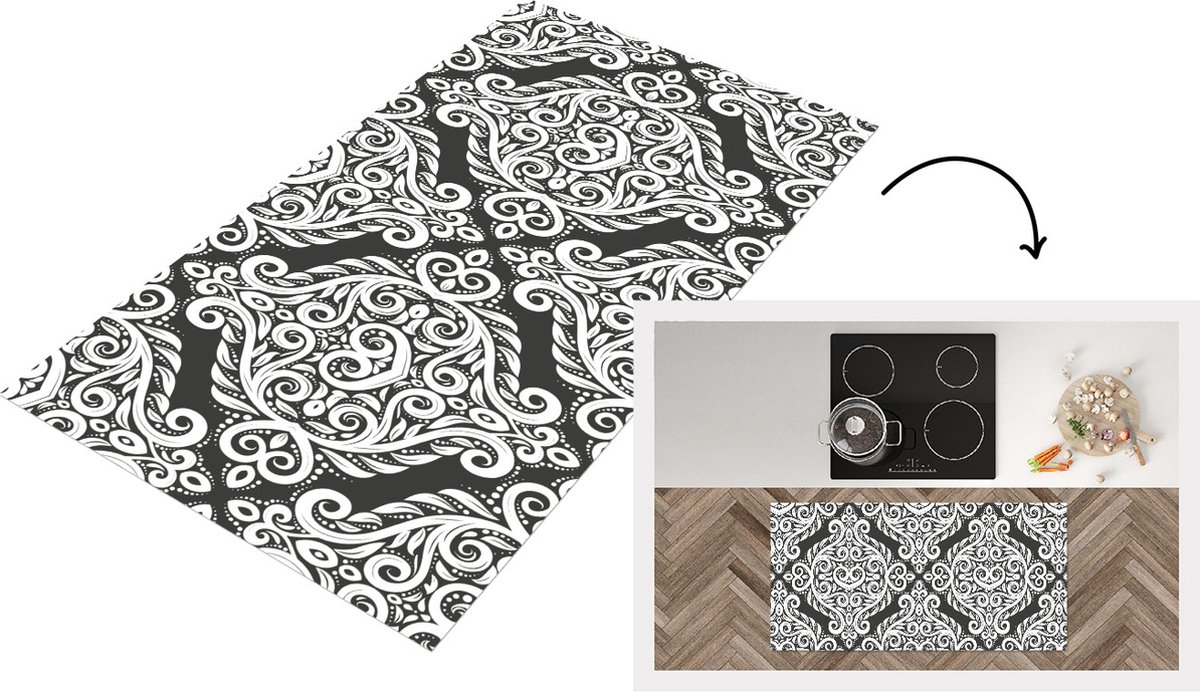 KitchenYeah Keukenloper - Loper keuken - Patroon - Abstract - Wit - 120x60 cm - Keukenloper vinyl