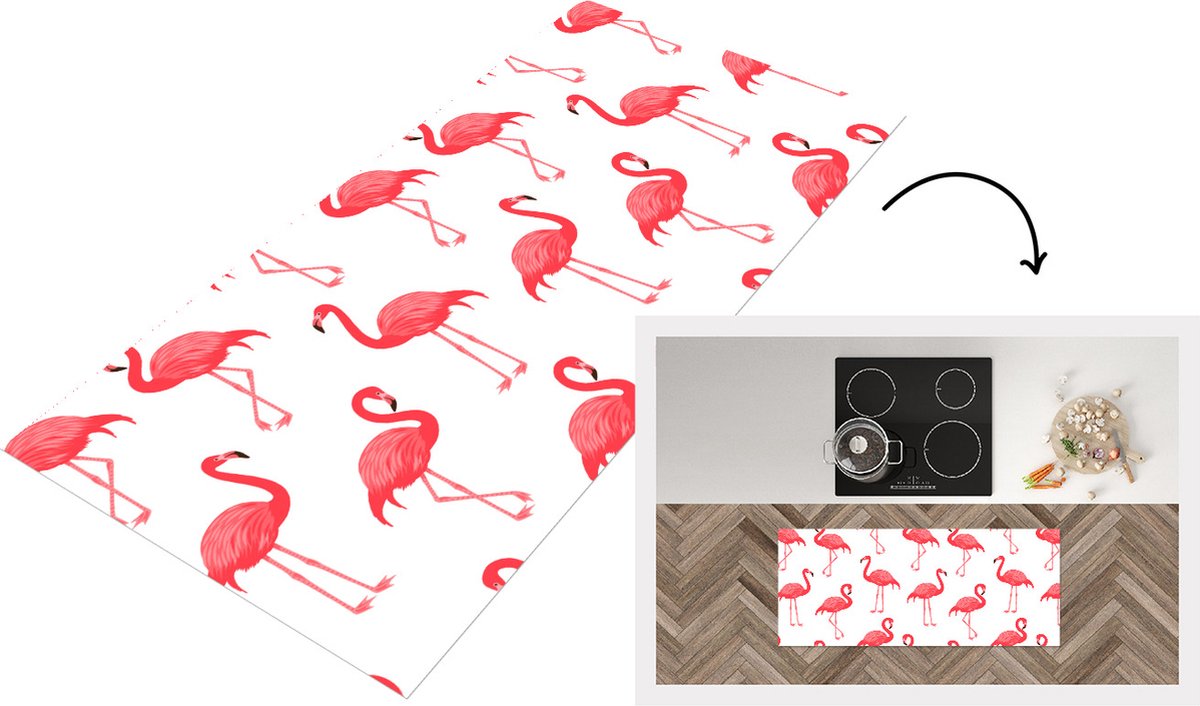 KitchenYeah Keukenloper - Loper keuken - Patroon - Flamingo - Vogel - 120x50 cm - Keukenloper vinyl Multicolor