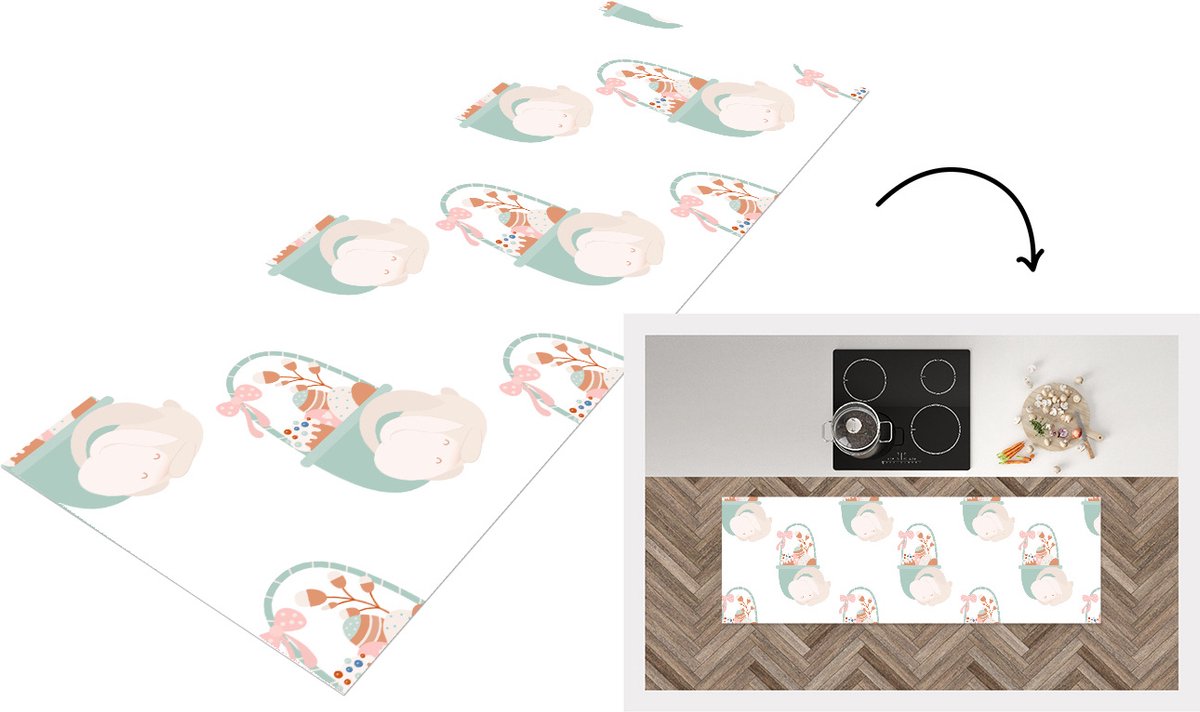 KitchenYeah Keukenloper - Loper keuken - Patroon - Pasen - Paasmand - 150x50 cm - Keukenloper vinyl Multicolor