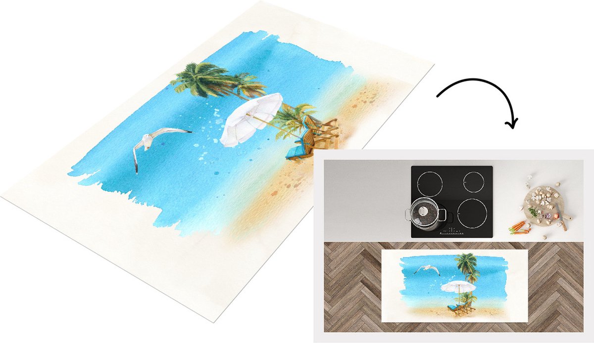 KitchenYeah Keukenloper - Loper keuken - Strandstoel - Parasol - Vogel - Palm - 120x60 cm - Keukenloper vinyl Multicolor