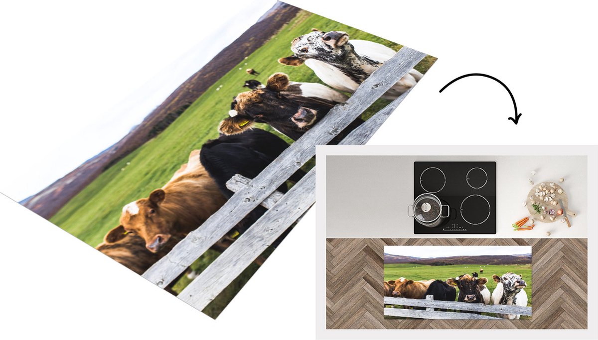 KitchenYeah Keukenloper - Loper keuken - Dieren - Koe - Hek - 120x60 cm - Keukenloper vinyl Multicolor