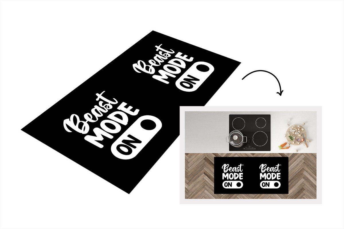 KitchenYeah Keukenloper - Loper keuken - Beast mode on - Quotes - Spreuken - 120x60 cm - Keukenloper vinyl Multicolor