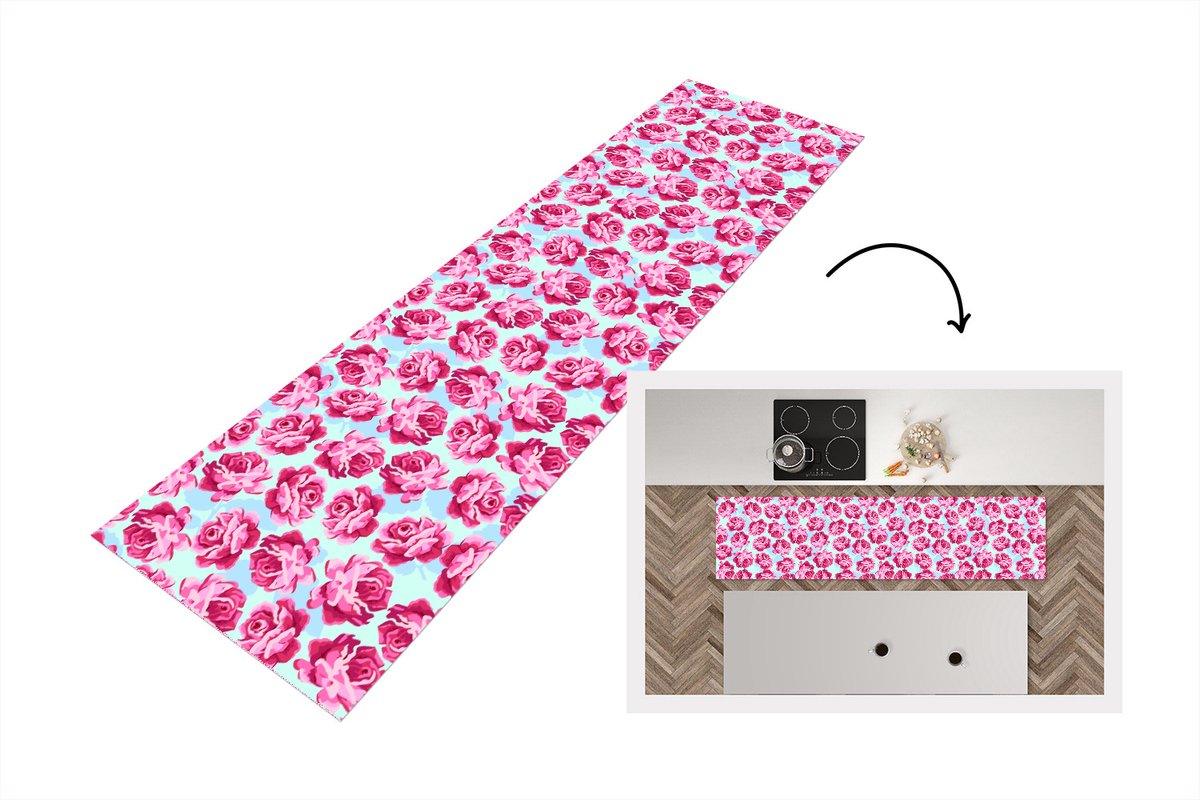 KitchenYeah Keukenloper - Loper keuken - Bloemen - Rozen - Patroon - 240x60 cm - Keukenloper vinyl Multicolor