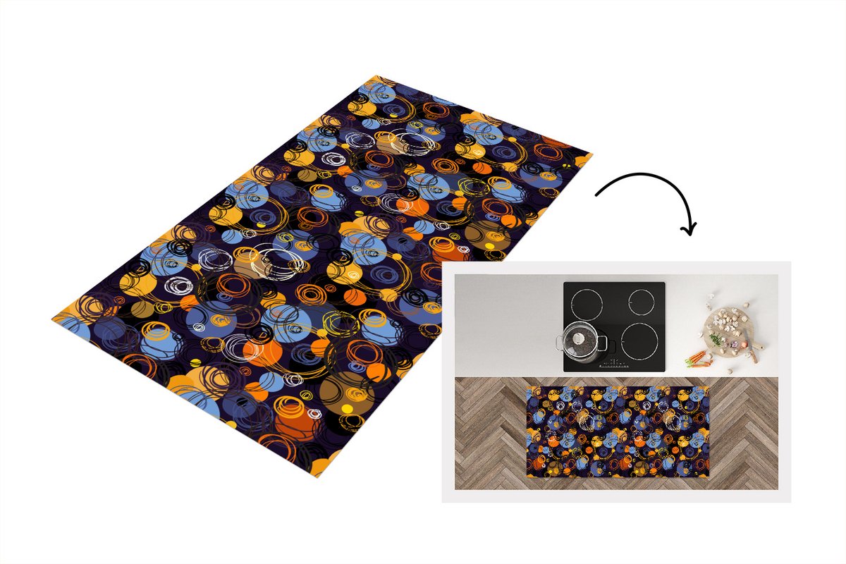 KitchenYeah Keukenloper - Loper keuken - Patroon - Abstract - Ringen - 120x60 cm - Keukenloper vinyl Multicolor