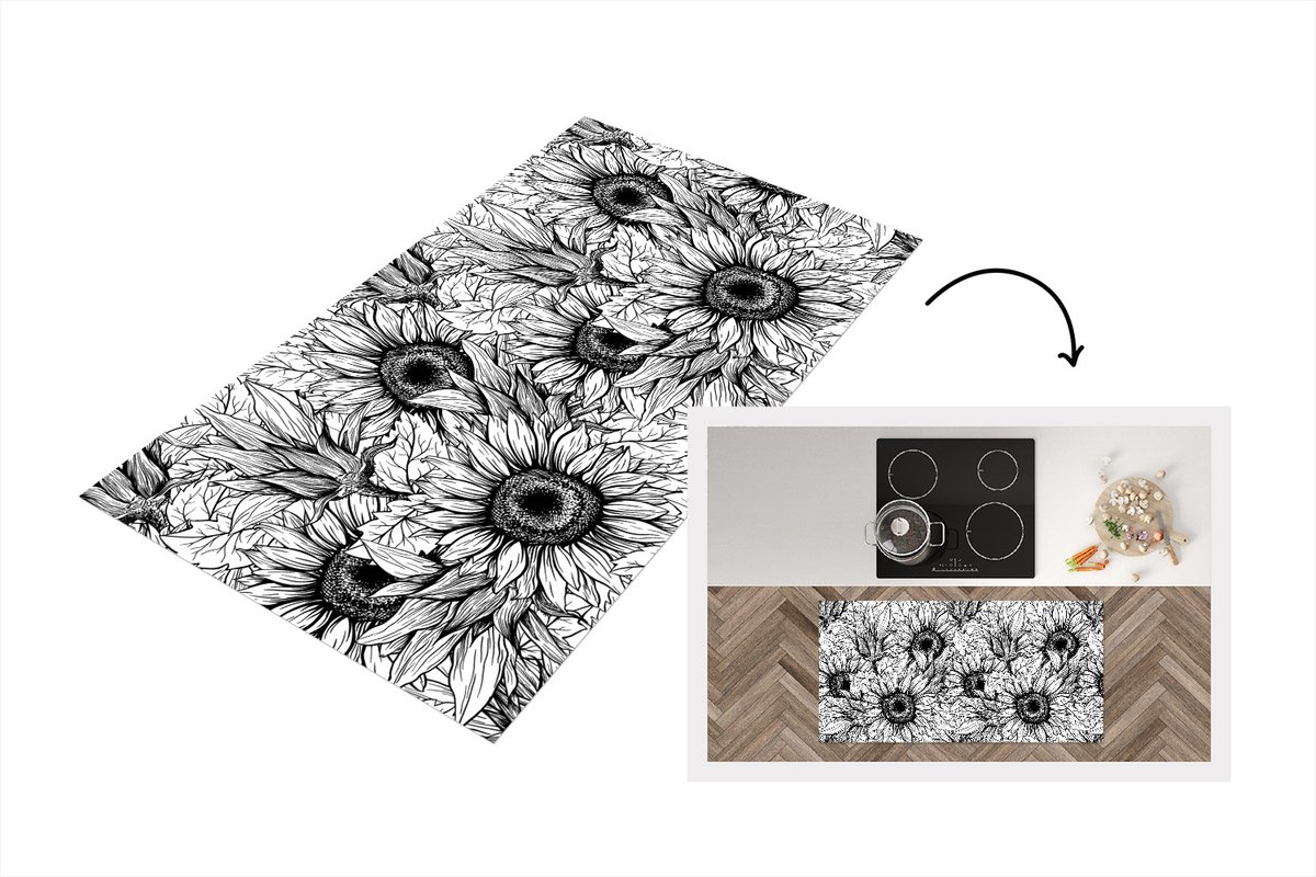 KitchenYeah Keukenloper - Loper keuken - Bloemen - Zonnebloem - Patroon - 120x60 cm - Keukenloper vinyl Multicolor