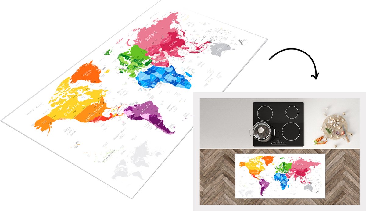 KitchenYeah Keukenloper - Loper keuken - Wereldkaart Kinderen - Kleuren - Tekst - 120x60 cm - Keukenloper vinyl Multicolor