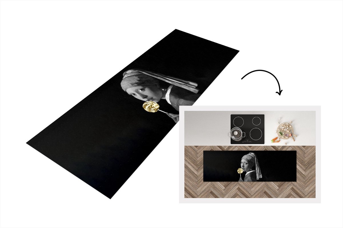 KitchenYeah Keukenloper - Loper keuken - Meisje met de parel - Vermeer - Lolly - 180x60 cm - Keukenloper vinyl Multicolor