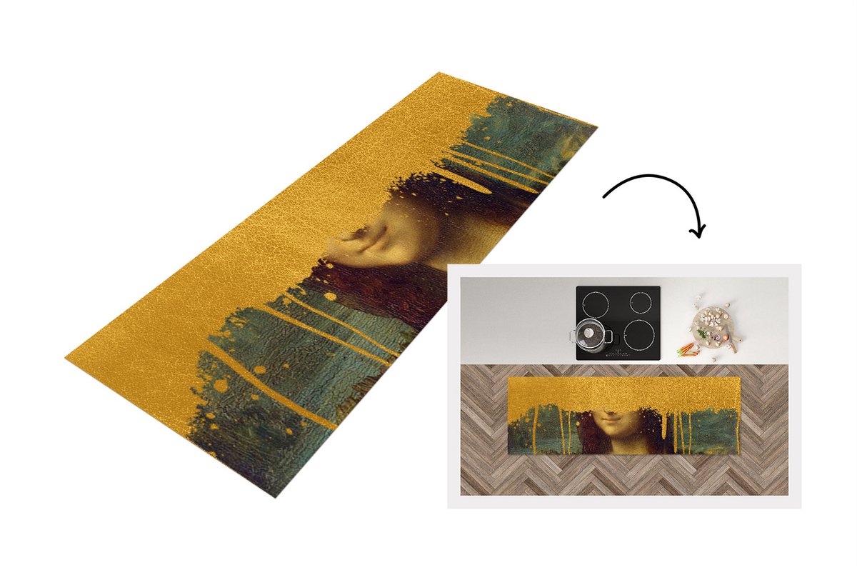 KitchenYeah Keukenloper - Loper keuken - Mona Lisa - Goud - Da Vinci - 150x50 cm - Keukenloper vinyl Multicolor