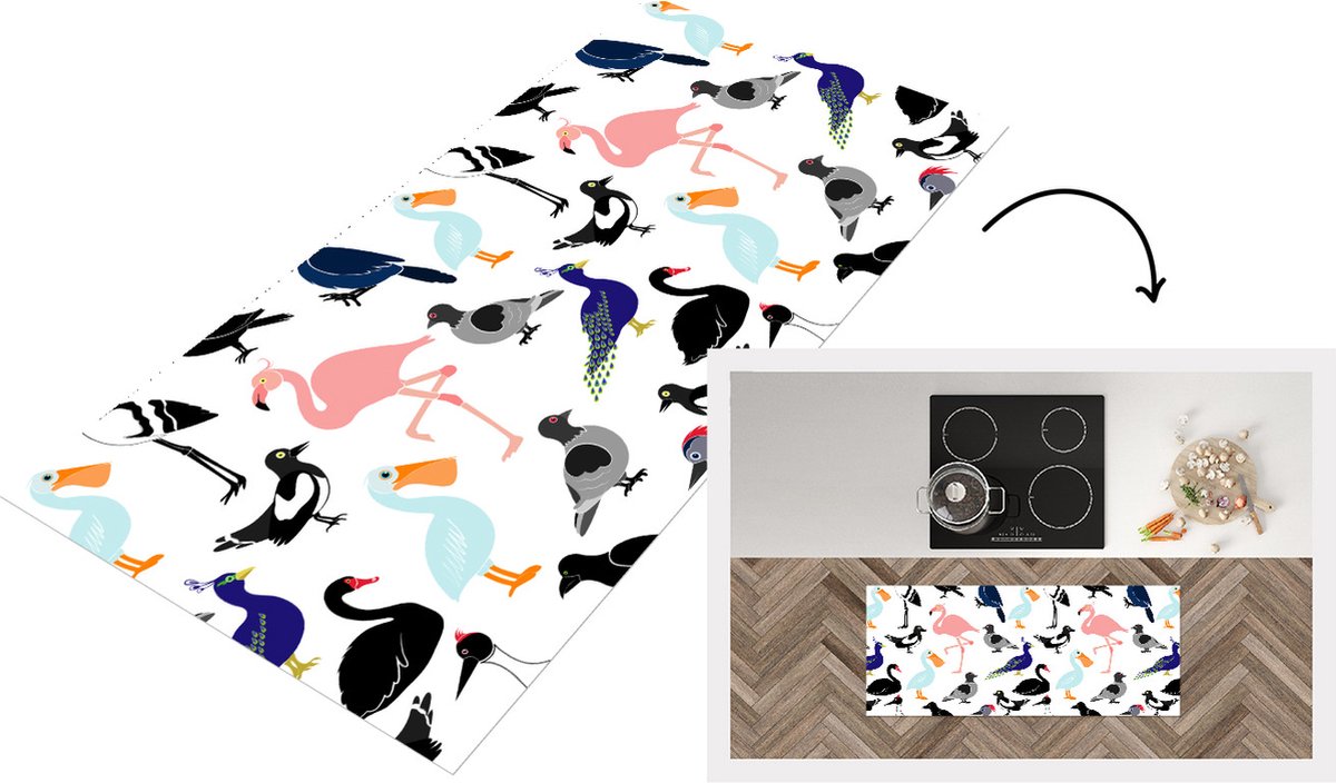 KitchenYeah Keukenloper - Loper keuken - Patronen - Vogel - Flamingo - 120x50 cm - Keukenloper vinyl Multicolor