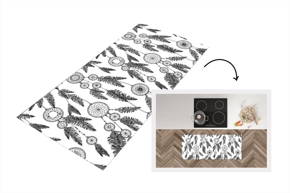 KitchenYeah Keukenloper - Loper keuken - Droomvanger - Veren - Indiaan - Patronen - 120x50 cm - Keukenloper vinyl Multicolor