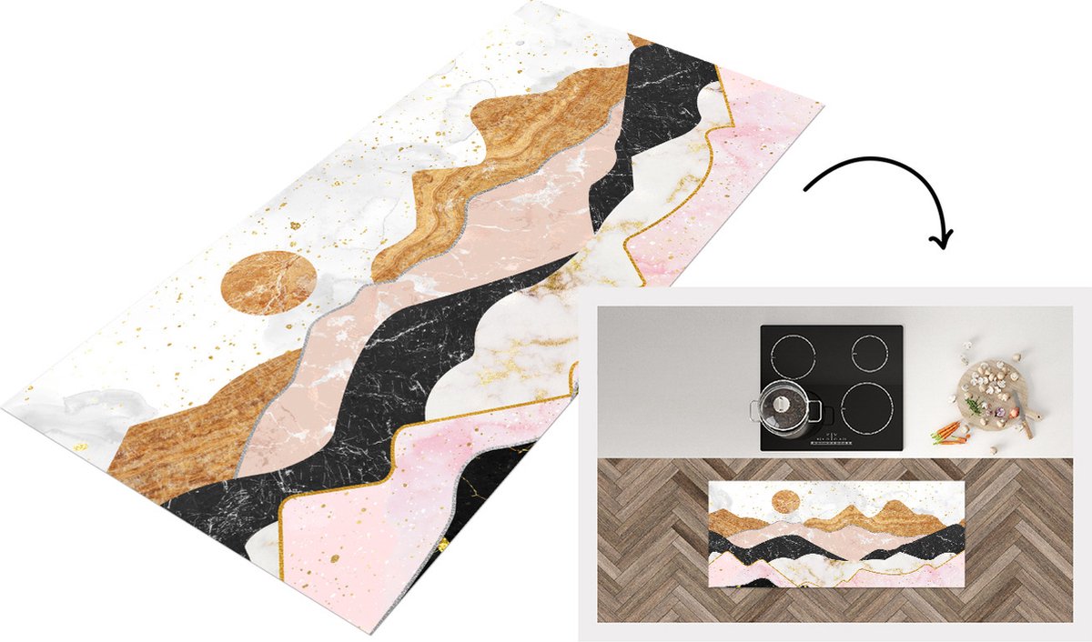 KitchenYeah Keukenloper - Loper keuken - Marmer - Bergen - Zon - 120x50 cm - Keukenloper vinyl Multicolor