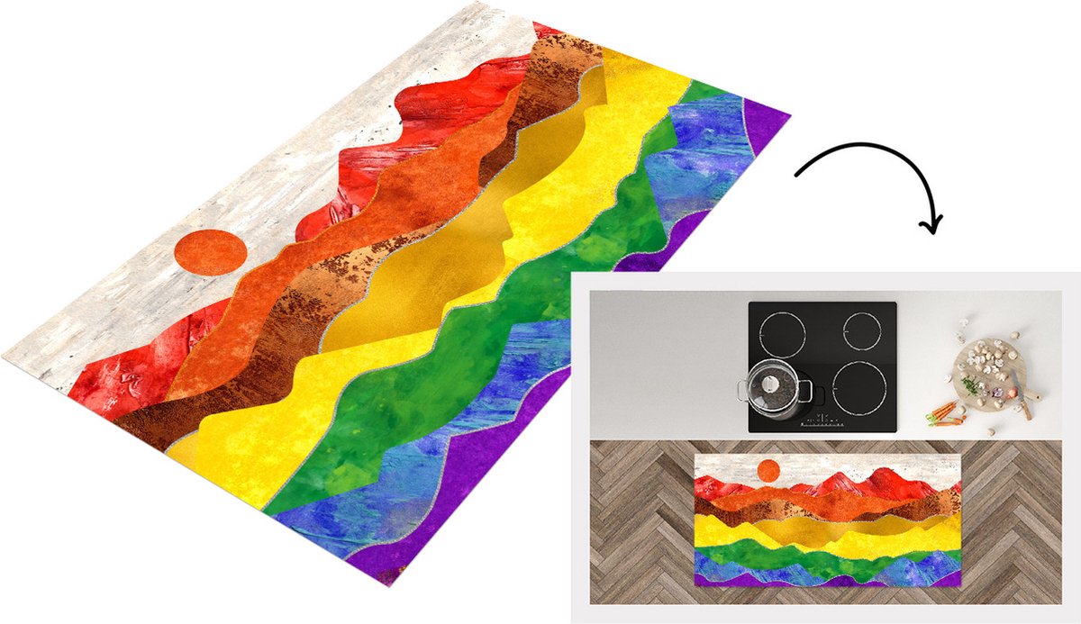 KitchenYeah Keukenloper - Loper keuken - Pride - Regenboog - Gay - 120x60 cm - Keukenloper vinyl Multicolor