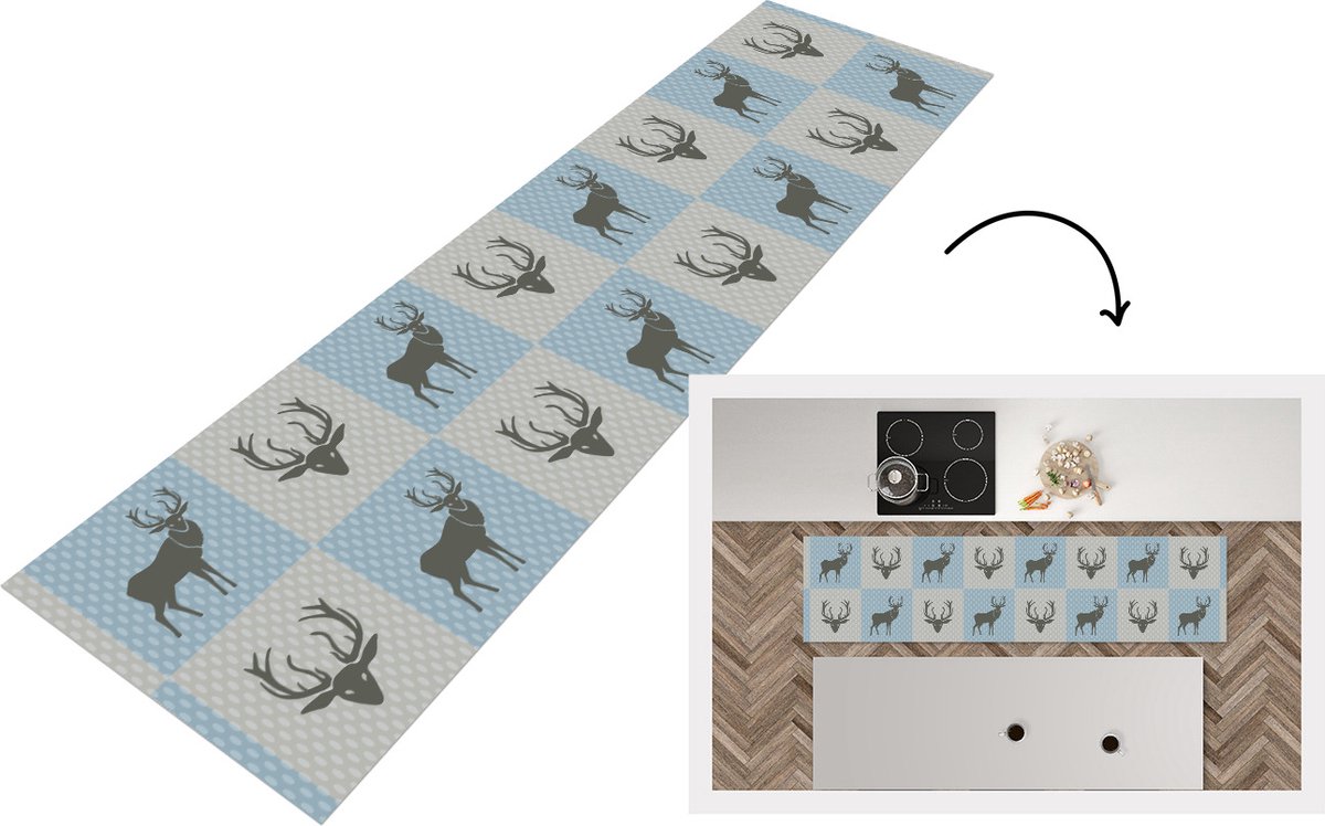 KitchenYeah Keukenloper - Loper keuken - Hert - Stippen - Blauw - Keukenloper vinyl, foto 6
