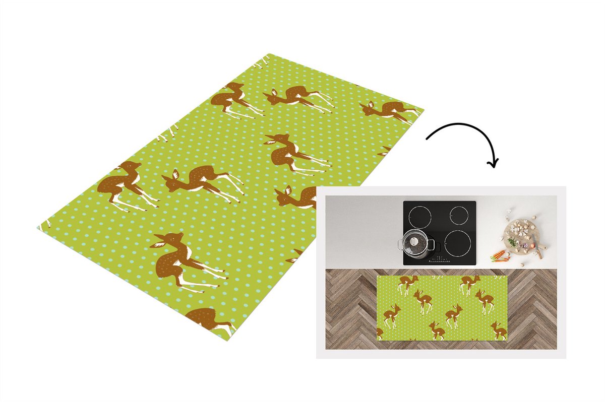 KitchenYeah Keukenloper - Loper keuken - Patronen - Hert - Stippen - 120x60 cm - Keukenloper vinyl Multicolor