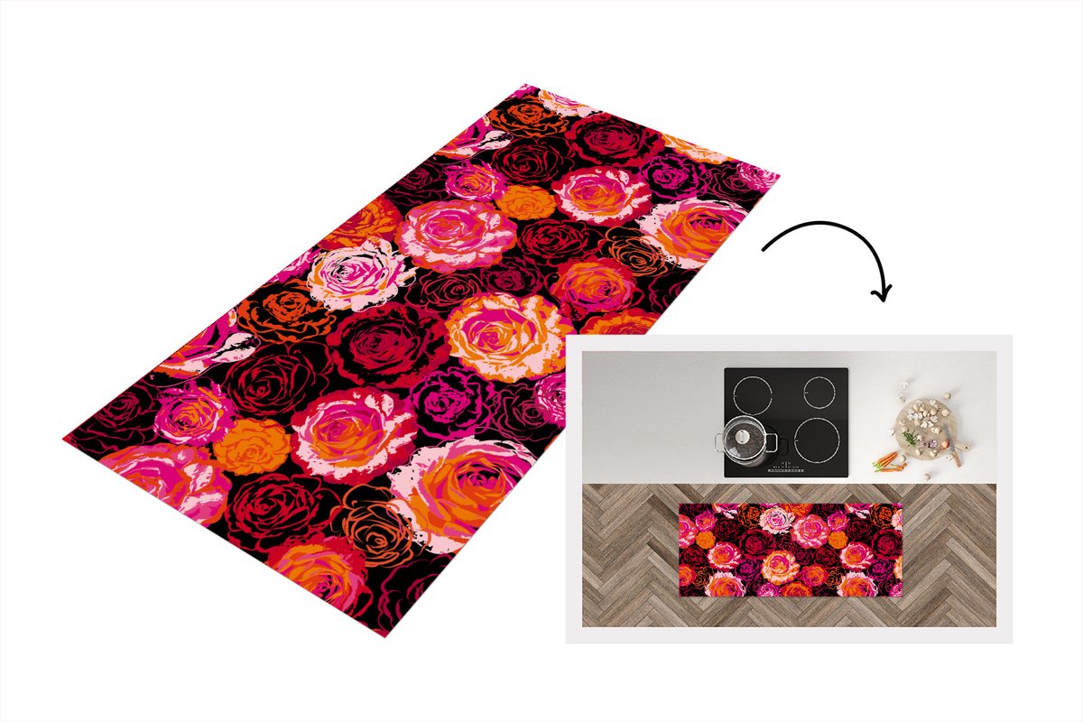 KitchenYeah Keukenloper - Loper keuken - Rozen - Patronen - Bloemen - 120x50 cm - Keukenloper vinyl Multicolor
