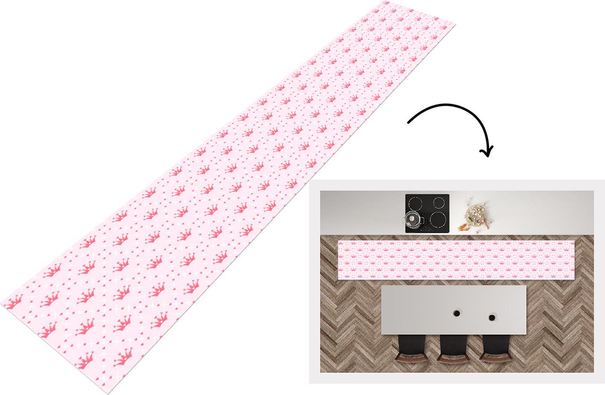 KitchenYeah Keukenloper - Loper keuken - Kroon - Patroon - Roze - Keukenloper vinyl, foto 5