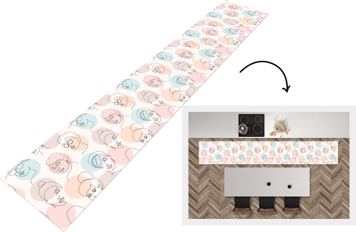 KitchenYeah Keukenloper - Loper keuken - Vrouwen - Pastel - Line Art - Patronen - Keukenloper vinyl multicolor, foto 5