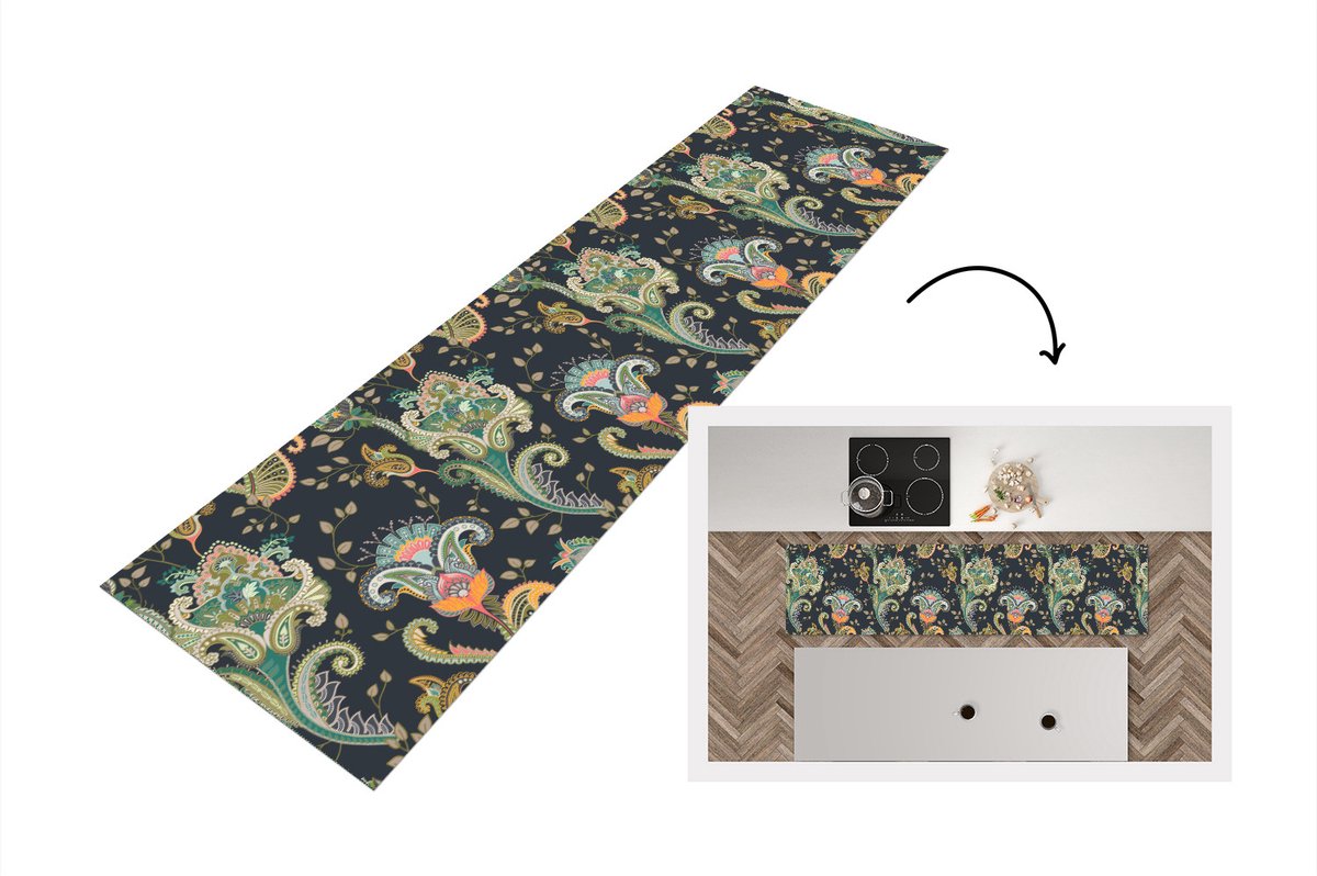 KitchenYeah Keukenloper - Loper keuken - Bloemen - Chic - Vintage - Bohemian - Patroon - 200x50 cm - Keukenloper vinyl Multicolor