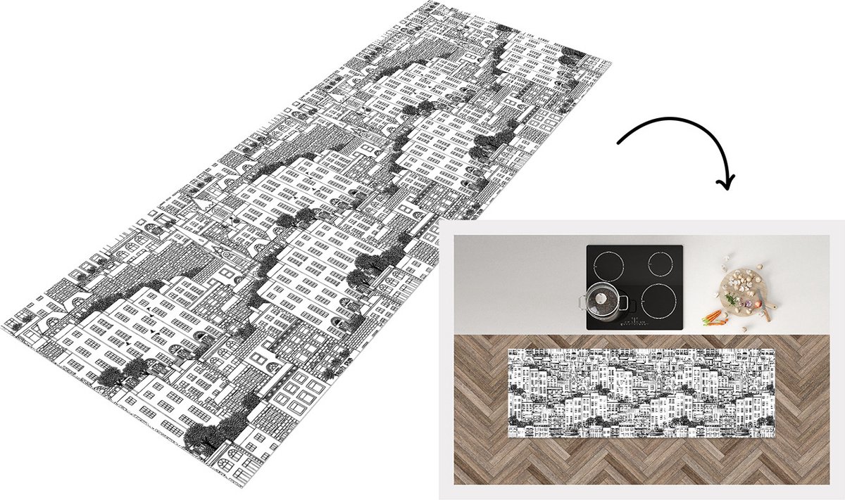 KitchenYeah Keukenloper - Loper keuken - Dublin - Skyline - Patronen - 150x50 cm - Keukenloper vinyl Multicolor