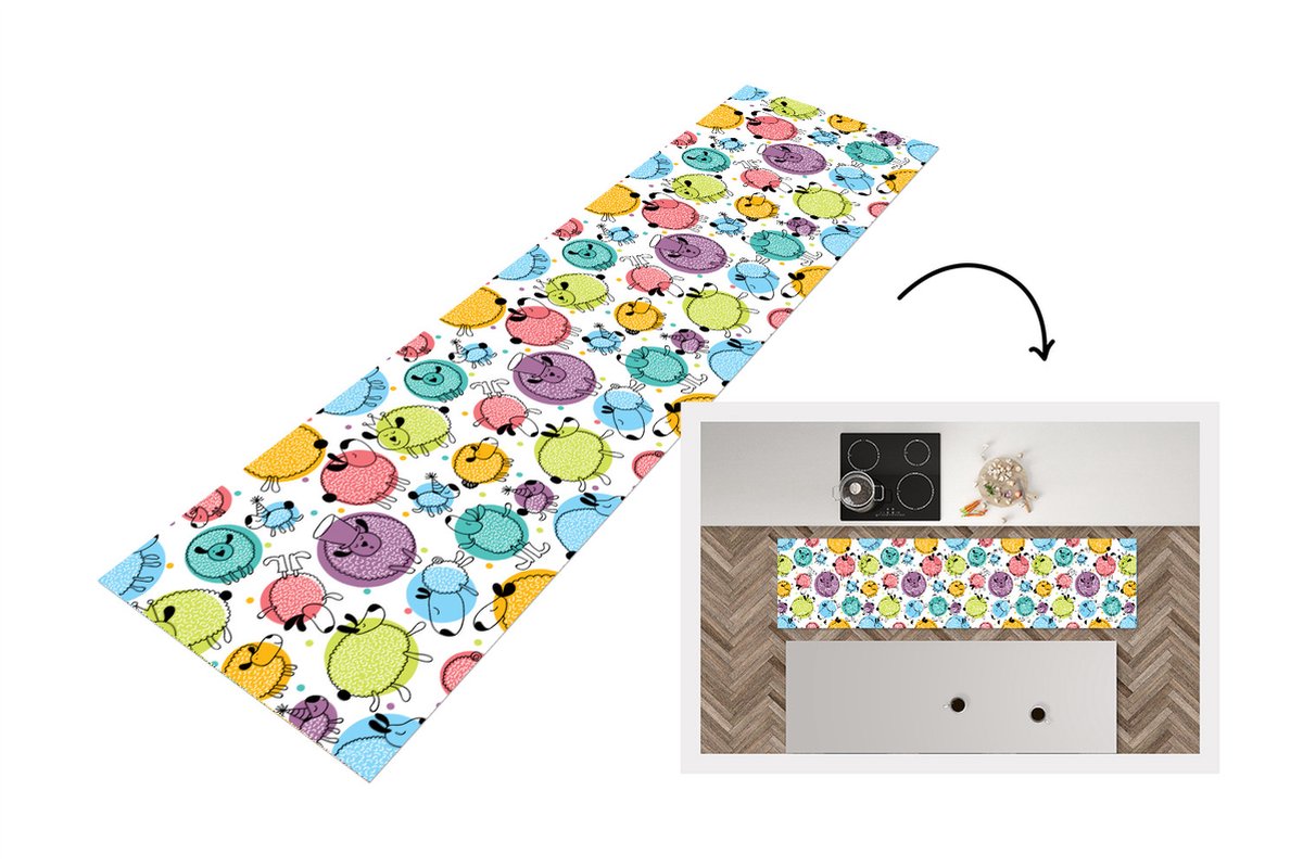 KitchenYeah Keukenloper - Loper keuken - Schapen - Stippen - Patronen - 240x60 cm - Keukenloper vinyl Multicolor