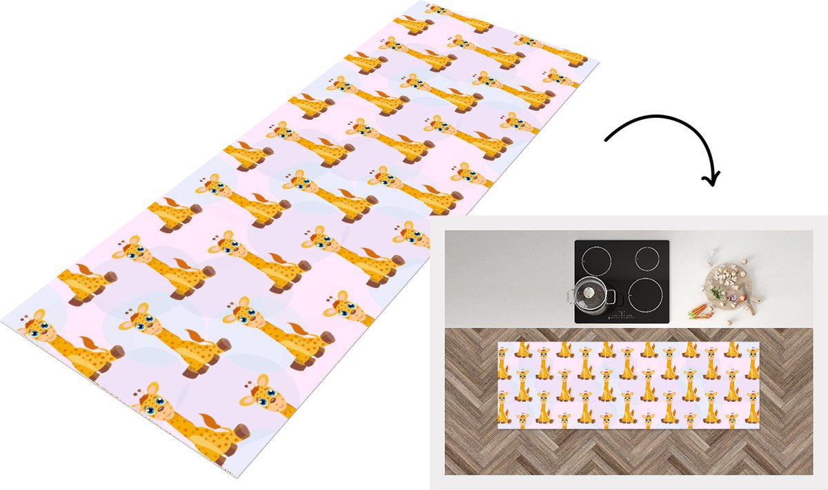 KitchenYeah Keukenloper - Loper keuken - Giraffe - Patroon - Kinderen - 150x50 cm - Keukenloper vinyl Multicolor