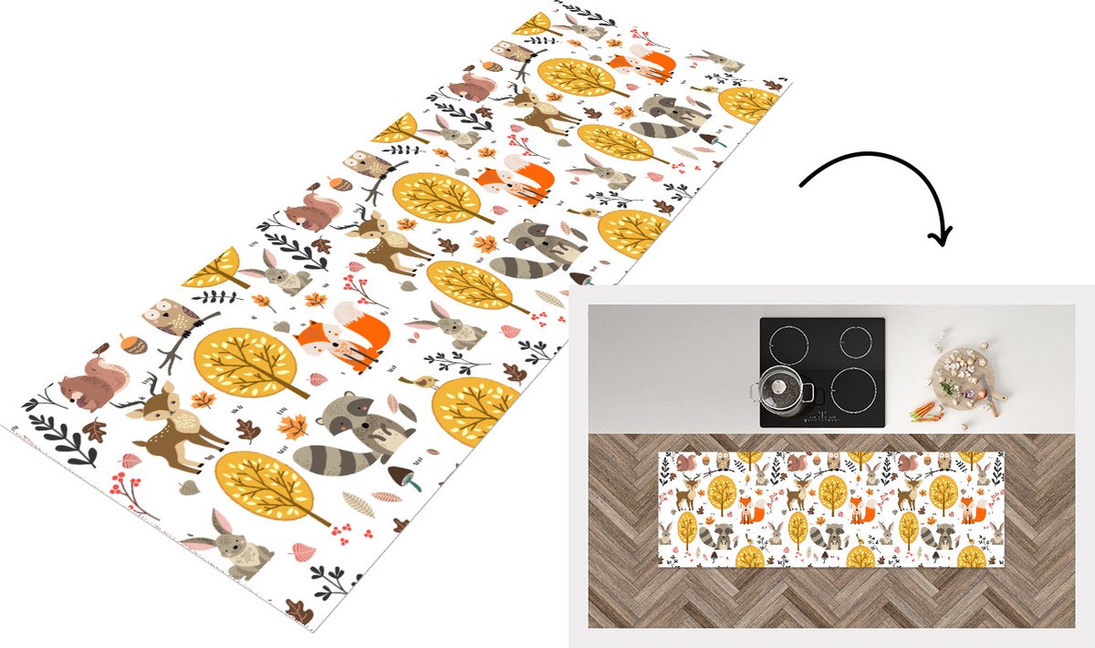 KitchenYeah Keukenloper - Loper keuken - Design - Dieren - Bos - 180x60 cm - Keukenloper vinyl Multicolor