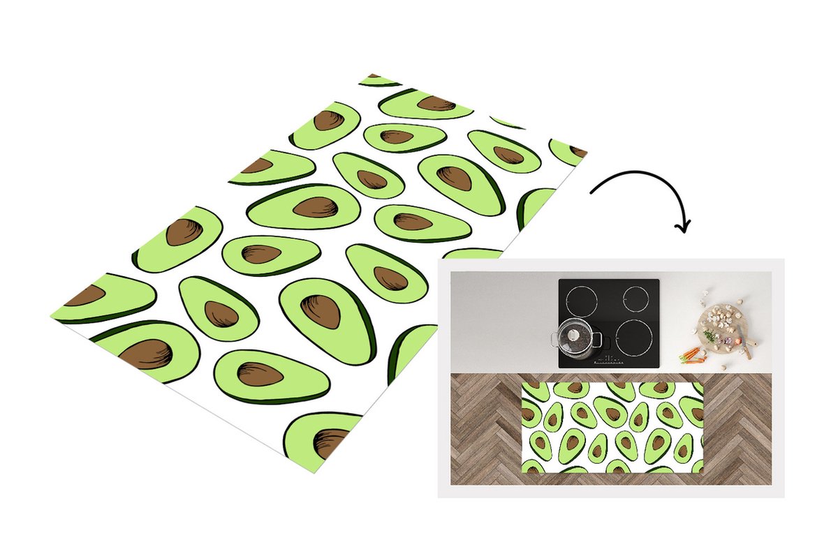 KitchenYeah Keukenloper - Loper keuken - Avocado - Patronen - Pastel - 120x60 cm - Keukenloper vinyl Multicolor