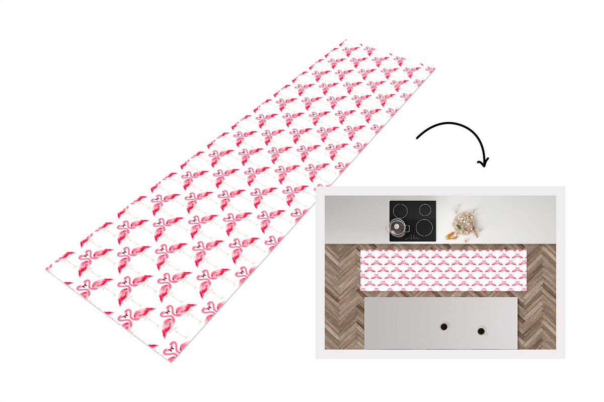 KitchenYeah Keukenloper - Loper keuken - Flamingo - Patronen - Roze - Jungle - 240x60 cm - Keukenloper vinyl Multicolor