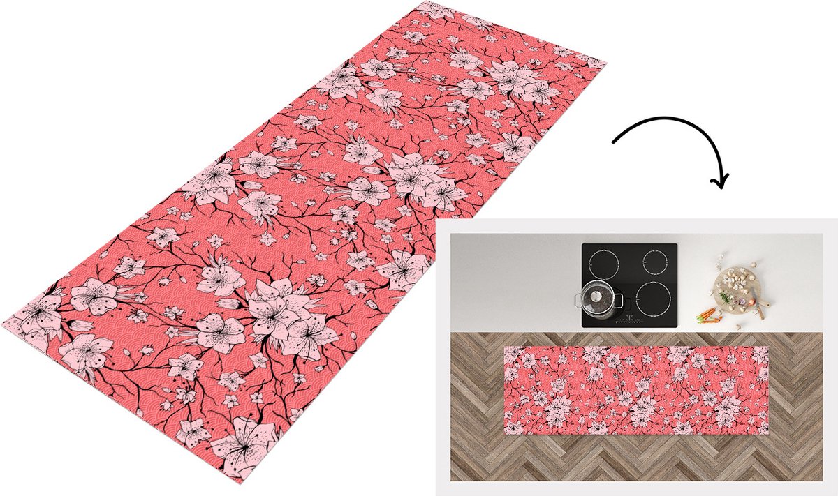 Keukenloper - Loper keuken - Patronen - Bloemen - Japan - 150x50 cm - Keukenloper vinyl