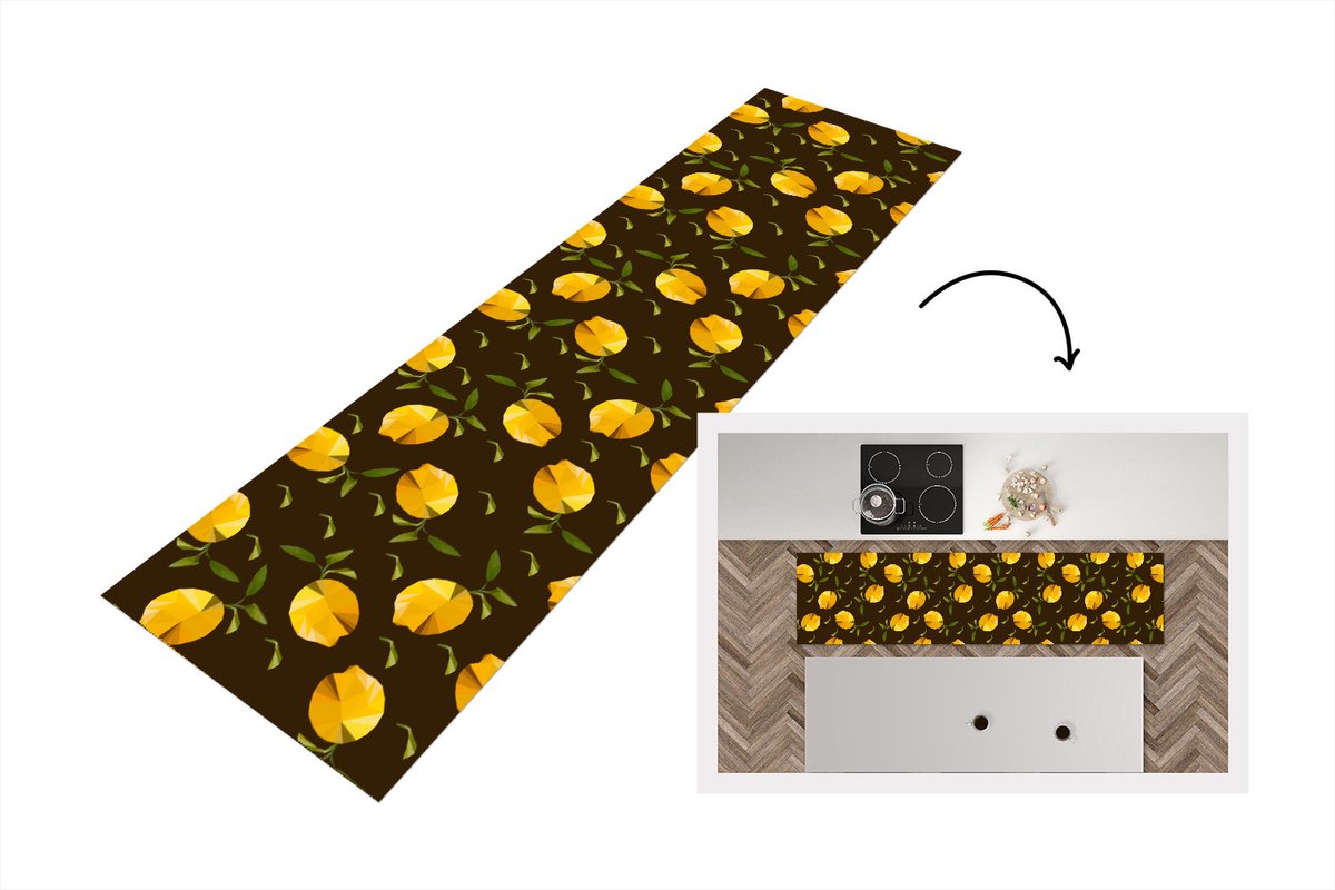 KitchenYeah Keukenloper - Loper keuken - Citroen - Fruit - Patronen - Origami - 200x50 cm - Keukenloper vinyl Multicolor