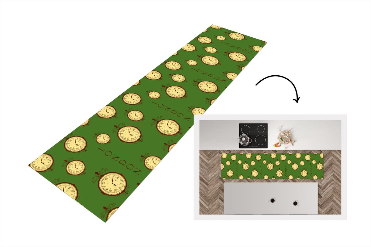 KitchenYeah Keukenloper - Loper keuken - Londen - Vintage - Klok - Patroon - 240x60 cm - Keukenloper vinyl Multicolor