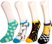 Jolier - Fun Sneakersokken - Food Design - Katoenrijke - Zomer - Grappige sokken - 4 Paar geschenkset - Grappige cadeaus - One size fits all