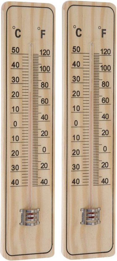 Set van 2x stuks binnen/buiten thermometers hout 22,5 x 5 cm -  Temperatuurmeters | bol.com