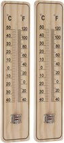 Set de 2x thermomètres intérieur/extérieur bois 22,5 x 5 cm - Jauges de température