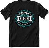 1983 The One And Only | Feest Kado T-Shirt Heren - Dames | Cobalt - Wit | Perfect Verjaardag Cadeau Shirt | Grappige Spreuken - Zinnen - Teksten | Maat XXL