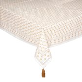 Tafelkleed van katoen rechthoekig 210 x 140 cm - oker wit met print - Eettafel tafellakens