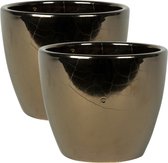 2x stuks plantenpot/bloempot in een strakke Scandinavische look goud Dia 16 cm en Hoogte 13 cm glanzend