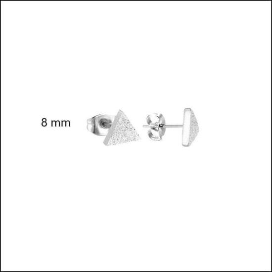 Aramat jewels ® - Oorbellen- zweerknopjes-driehoek-chirurgisch staal-sandblasted-zilverkleurig-8mm