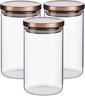 Set van 3x stuks glazen luxe keuken voorraadpotten/voorraadbussen 1000 ml - Met luchtdichte deksel rose goud - 10 x 18 cm